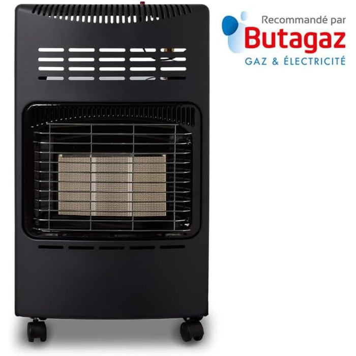 Газова додаткова піч Favex 8630047 – готова до використання з шлангом та редуктором – інфрачервовий керамічний нагрівач – 3 режими потужності до 40 м² – сталь, чорний колір