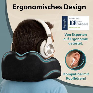 Подушка для шиї FlowZoom Comfy: регульована, з memory foam, для авто та літака - 360° підтримка, дихаючий чохол, чорна