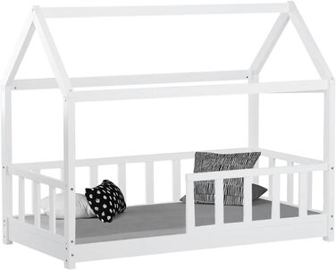 Дитяче ліжко з рейковим каркасом Ліжко-будиночок із захистом від падіння 80х160 см Біле дерево Сосна, 4u 2048
