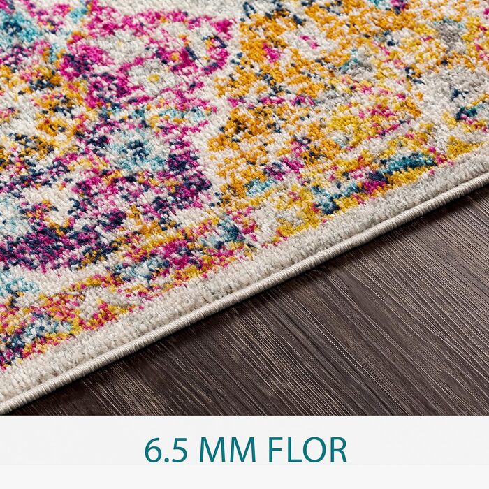 Східний килим вітальня, їдальня, спальня - східний килим бохо, килим з коротким ворсом для легкого догляду - килимовий бігун 365x80см, гірчично-жовтий гірчичний, рожевий та синій 80x365см