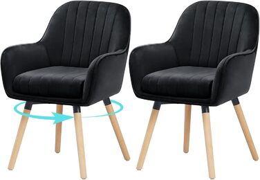 Крісла для обідньої зони ELUCHANG, набір 2 шт., поворотні на 360°, м'яке сидіння (10 см), з високими підлокітниками, кремово-білий велюр, до 150 кг, для спальні, кухні, вітальні