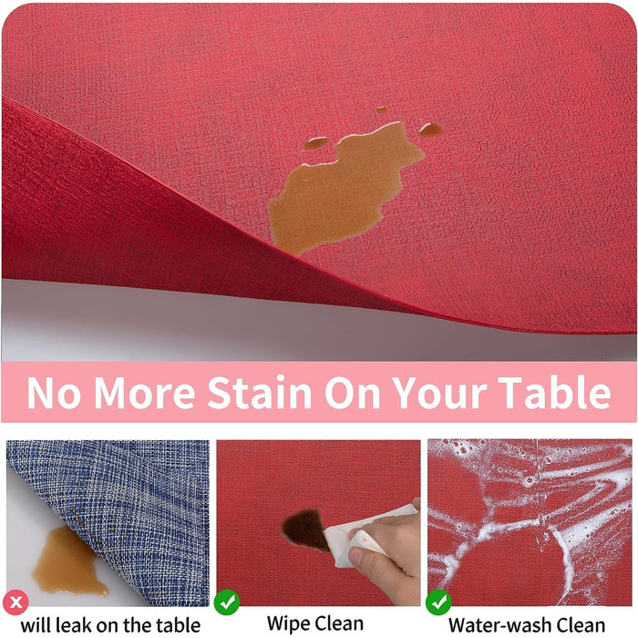 Набори підставки під тарілки Purejoy, 6 шт., сірі, миючіся, неслизькі, термостійкі, з PU шкіри, 43x30 см (червоні)