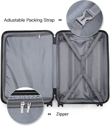 Чемодан ABS, жорсткий, сірий, 55 см, ручна поклажа, з TSA замком, 38 л