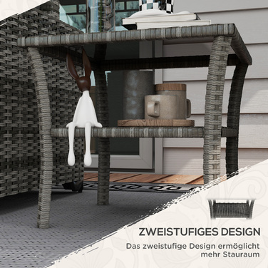 Набірний стіл з ротангу для саду, 50 x 50 x 45 см, стійкий до погодних умов, приставний столик на 4 особи, квадратний з підставкою для скляної стільниці