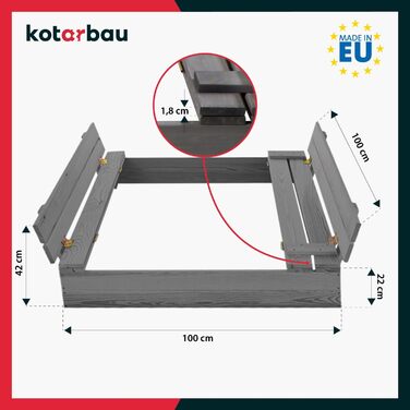 Пісочниця KOTARBAU® з кришкою, 120x120 см, дерево, з лавками
