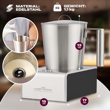 Електричний спінювач молока ProfiCook PC-MS 1032 з нагрівом та охолодженням | 6 функцій, нержавіюча сталь, 500 мл