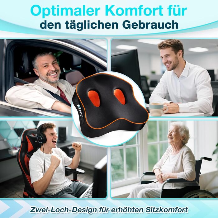 Ергономічна подушка для сидіння з memory foam для офісного крісла та авто, подушка для офісу, авто та дому, знімна та пральна наволочка, неслизька M (60–85 кг) (XL-Mittel (60–100 кг))