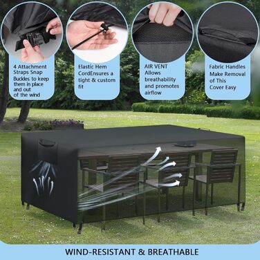 Водонепроникний чохол для садовой меблів - захисна тканина 420D Oxford, чорний, 180x120x74 см