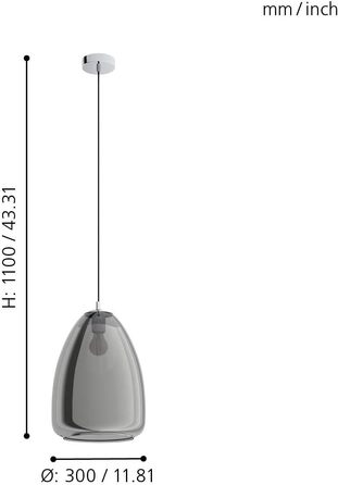 Підвісний світильник EGLO Alobrase, підвісний світильник на 5 полум'їв, підвісний світильник з металу в хромі та випарному склі в чорно-прозорому кольорі, світильник для їдальні підвісний, цоколь E27, Ø 54 см (підвісний світильник 1-полум'я Ø 30 см)
