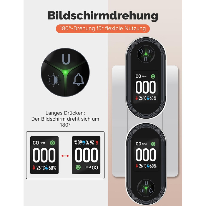 Датчик CO MOES з вилкою, 3-в-1: датчик CO, термометр та гігрометр, з акустичним сигналом, для дому та автодому, 1 шт.