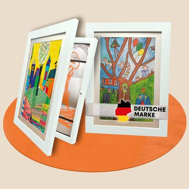 BALA® Преміум рамки для фотографій - 2 шт. A4, для дитячих малюнків та творчих робіт, з фронтальною відкриваністю та кріпленням для підвішування/ставлення, вміщують 120+ зображень (Білий)