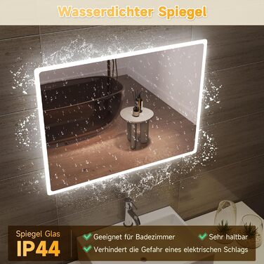 Дзеркало для ванної кімнати SONNI з підсвічуванням 80x60 см, IP44, холодне біле світло