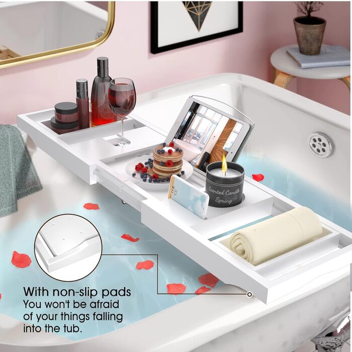 Підставка для ванни Artmalle, складаний столик з бамбука з тримачем для книги та келиха, мильниця в подарунок, для спа-салонів та читання