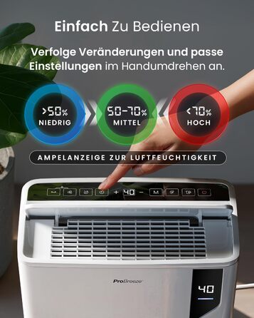 Електричний осушувач повітря Pro Breeze 20L - для приміщень до 35м², з функцією сушіння білизни, датчиком вологості, таймером та фільтром. Захист від плісняви. Керування через додаток.