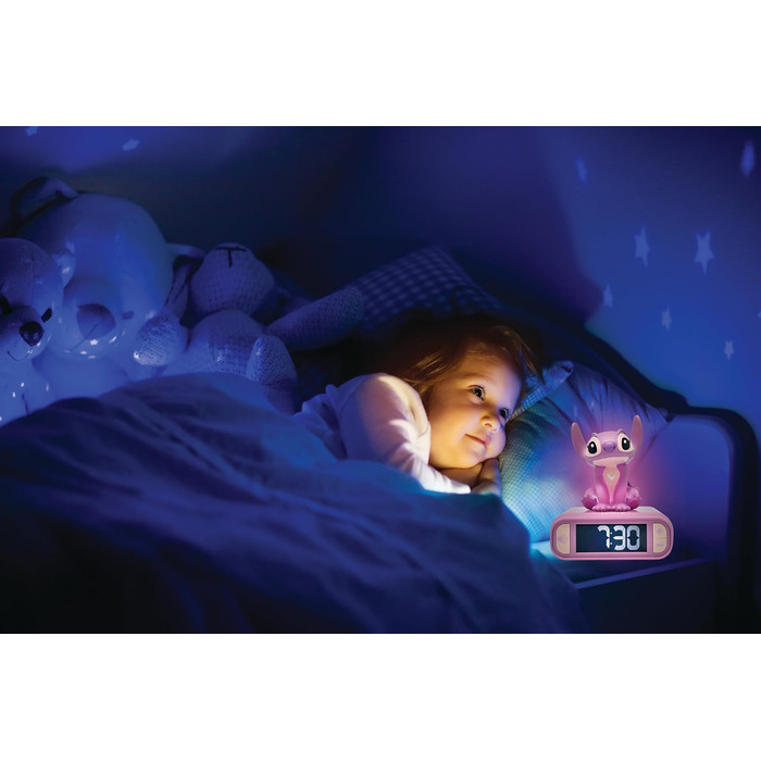 Дитячий ліхтарик-годинник Disney Stitch Angel RL800D1, рожевий - будильник з мелодіями та підсвічуванням LCD