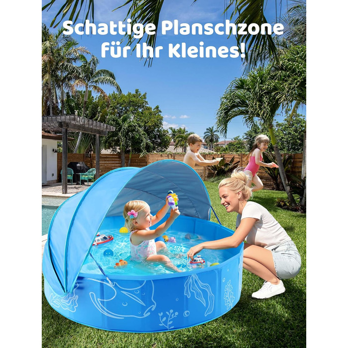 Надувне дитяче басейн з тінню 47 дюймів для пляжу, саду, дому (блакитний)