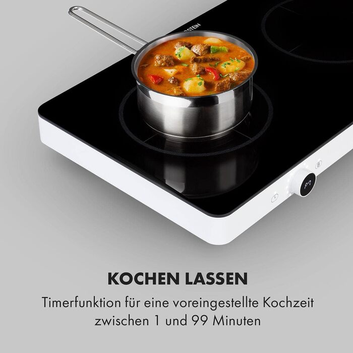 Індукційна плита Klarstein FutureChef Doppel - 3000 Вт, 2 зони, чорна, з LED-дисплеєм та таймером