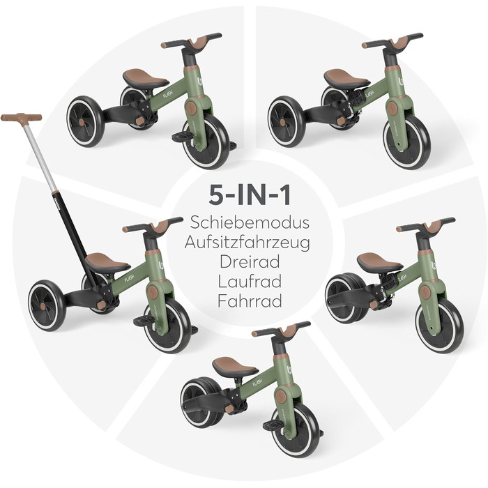 KikkaBoo Flash 5-в-1: Триколісний велосипед-каталка (від 18 міс.), трансформер, з регульованою ручкою, EVA колеса, сталевий каркас, колір хакі