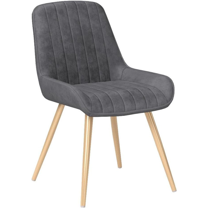 Набір з 2 стільців Lestarain для їдальні, вітальні, кухні. Ретро стільці з м'яким сидінням (велюр, темно-сірий), металеві ніжки, до 150 кг.