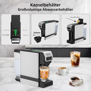 Кавомашина KOTLIE ST-550 Multi-Kapsel: 4-в-1 для Nes Original, Dolce Gusto, Mio та з меленої кави, 19 Bar, 7 рівнів