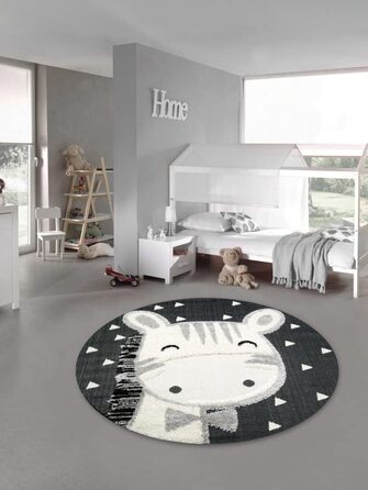 Килим-мрія килим для дитячої кімнати дитячий ігровий килимок 3D з ефектом хай-лоу чорний (200 см круглої форми, кремовий кінський чорний)