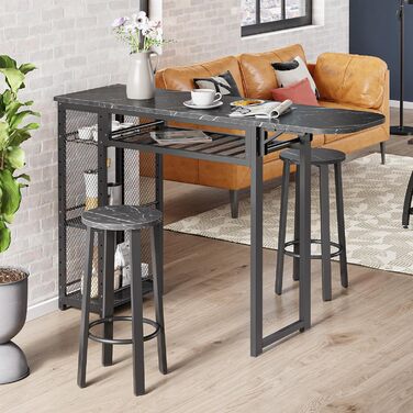 Набір барного столу з 2 табуретами, стіл-бар для кухні, вітальні, кафе в індустріальному стилі (чорний)