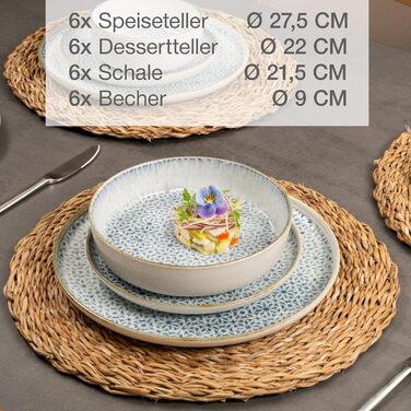 Набір посуду Moritz & Moritz ALHAMBRA на 6 осіб (18 предметів) з високоякісного порцеляну - сучасний сервіз. Включає 6 тарілок, 6 десертних тарілок та 6 салатників. Колір: блакитний.