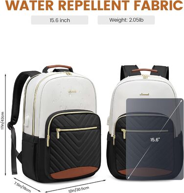LOVEVOOK Рюкзак для жінок, великий, 15.6 дюймів, сумка для ноутбука, водонепроникний, шкільний рюкзак, для дівчаток-підлітків, чорний, елегантний, для роботи, навчання, подорожей (15.6 дюймів, бежево-чорний-коричневий)