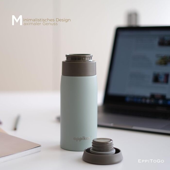 Термокружка EPPICAN EppiToGo з нержавіючої сталі, 350 мл, чорний матовий - для кави з собою, витривала, з герметичним клапаном