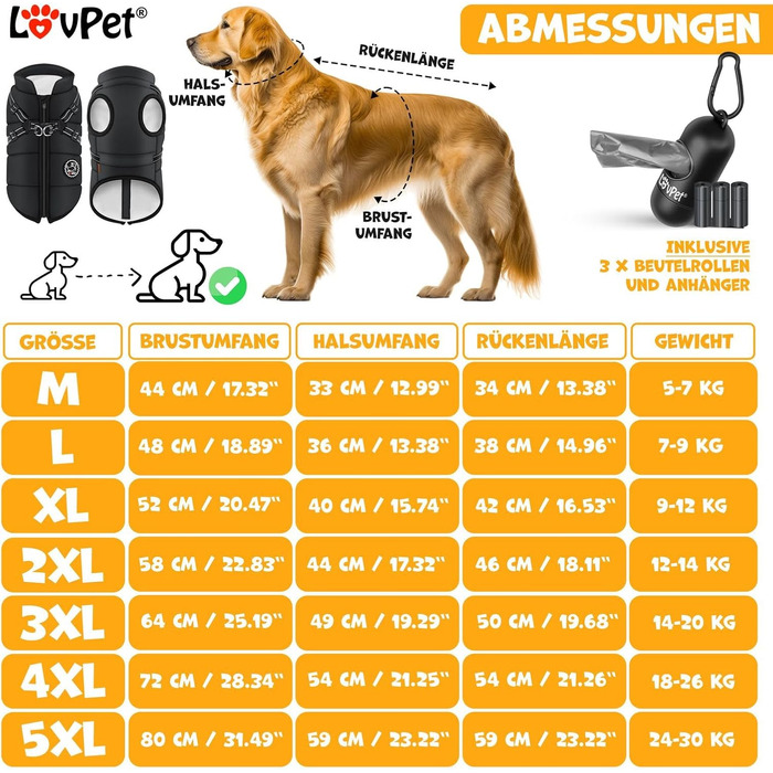 Куртка для собак LOVPET з шлейкою, в т.ч. 45 мішків для корму диспенсер, зимовий жилет водонепроникний, XL Black