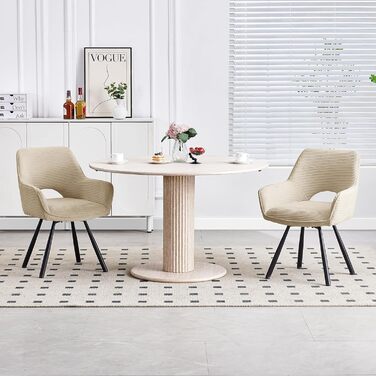 Набір з 4-х обертових стільців для їдальні з підлокітниками, 360° обертання, кухонні стільці, сучасні м'які стільці з тканинною спинкою для кухні, їдальні, спальні, бежеві