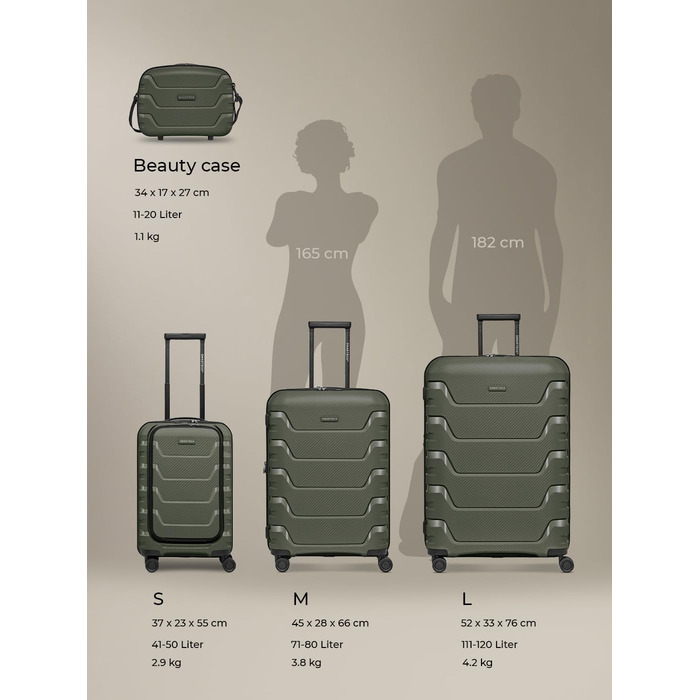 Набір валіз Smartbox Hartschalen 3 шт. | Розширювані, з TSA-замком, з відділенням для ноутбука | Olive (Оливковий), S (55 см)