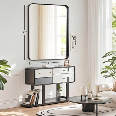 Дзеркало для ванної кімнати Fabuday з підсвічуванням, 61 x 76.2 см, чорний, з рамою. Підходить для ванної, спальні, туалетного столика.