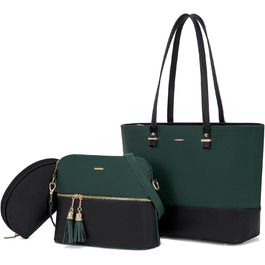 LOVEVOOK Сумка-шоппер для жінок, велика шкіряна сумка, набір 3 шт. (C темно-зелений, чорний)