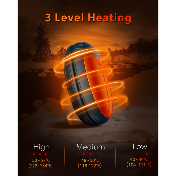 Електричні грілки для рук VTHW, набір 2 шт. - 20 годин тепла, USB, 3 температурні режими, для спорту та Raynaud's, помаранчевий