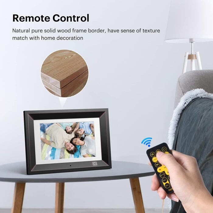 Цифровий фоторамка Kodak 10.1 дюйма з IPS-екраном, відтворення фото/музики/відео, календар, будильник, підтримка USB/SD, автоматичне обертання, з пультом керування, чорний