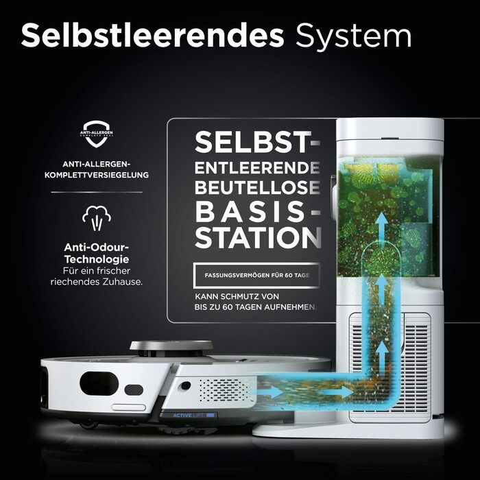 Робот-пилосос Shark PowerDetect з автопорожненням, самоочищення, до 60 днів роботи, для шерсті тварин, килимів та твердих підлог, з 3D та LiDAR навігацією, 14,5 см, білий