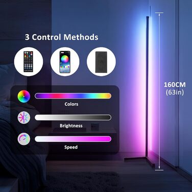 Світлодіодний торшер Comius Sharp 160 см Smart RGB з дистанційним керуванням, додатком, музичними режимами, функцією зроби сам і синхронізацією