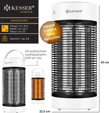 Інфрачервоний обігрівач KESSER Radiant Heater, Енергоефективний обігрівач 700 Вт Інтер'єр з коливанням на 360, Підлоговий блок, Електричний обігрівач IP55, Обігрівач для патіо (1200 Вт, білий)