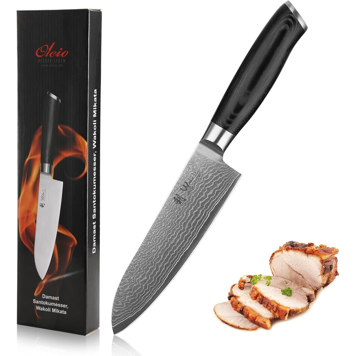 Ніж кухонний Wakoli Mikata Damast Santoku 17 см з лезом з дамаської сталі (67 шарів) з ручкою Micarta