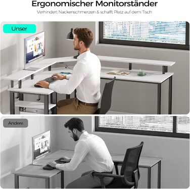 Комп'ютерний стіл Rolanstar L-подібний з RGB підсвічуванням та розетками, геймінговий стіл з полицею та гачками, для офісу, робочого кабінету, спальні (білий, 137 см), 137 x 137 x 87 см