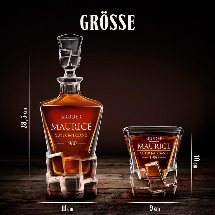 Мавертон Карафа для віскі 950 мл + Набір з 6 склянок з гравіюванням - Декантер для віскі - Подарунок на Різдво - Люкс дизайн - Кришталеве скло - Для чоловіків на день народження (Брат)