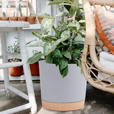 Набір горщиків для квітів QCQHDU 2 шт. з дренажними отворами та знімним дном, підставки, сучасний декор для дому та саду (світло-сірий, 30.5 см)