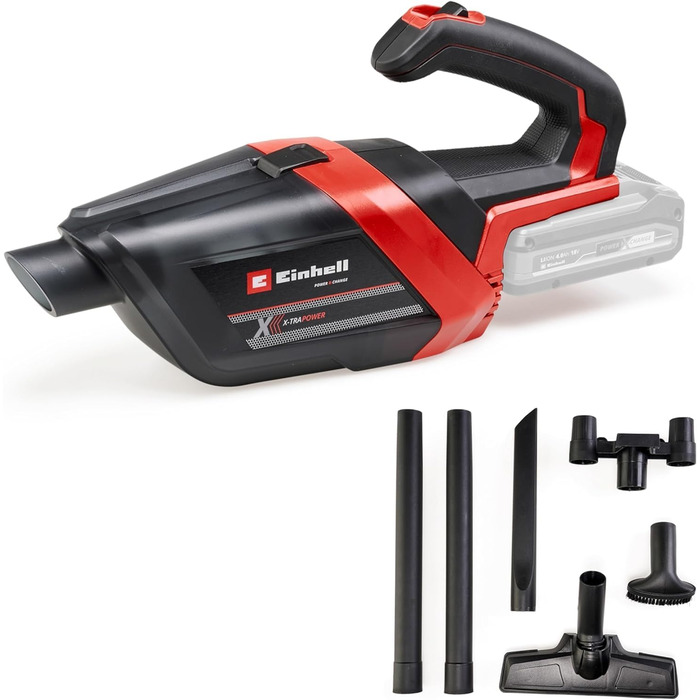 Акумуляторний ручний пилосос Einhell TE-HV 18/06 Li-Solo Power X-Change (18 В, потужність всмоктування 72 мбар, з щілинною насадкою, насадка для м'яких меблів, насадка для підлоги, контейнер для пилу 0,6 л, без акумулятора) нова модель без акумулятора та 