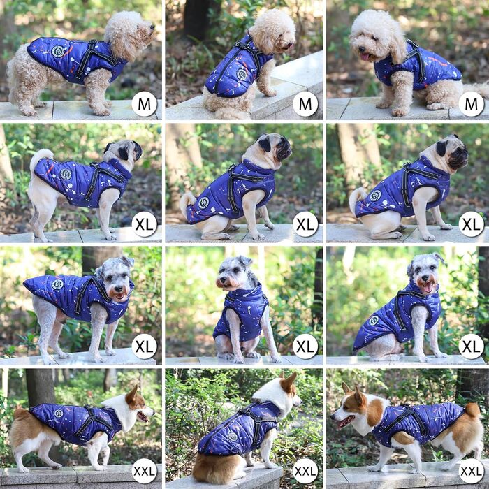 Пальто для собак Savlot зимове, пальто для цуценят, зимове пальто для собак, шлейка для собак, шлейка для маленьких собак, куртка для цуценят, жилет, одяг, світловідбиваючі водонепроникні пальто для собак (L, синій)