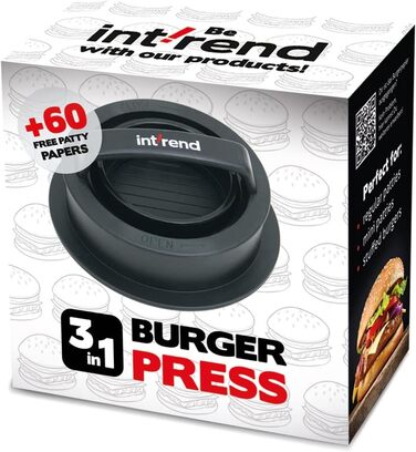 Прес для бургерів 3 в 1 60 паперів для випічки - DIY прес для котлет для бургерів - Ідеальний розбивач котлет для гамбургерів - Чорний прес для котлет для кухні та гриля