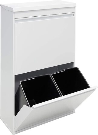Сталевий контейнер для сміття ARREGUI Top CR621-B з ящиком для зберігання з кришкою, системою відділення сміття з 4 внутрішніми пластиковими знімними відрами з ручкою, 4 x 17 л (68 л), білий верх-білий