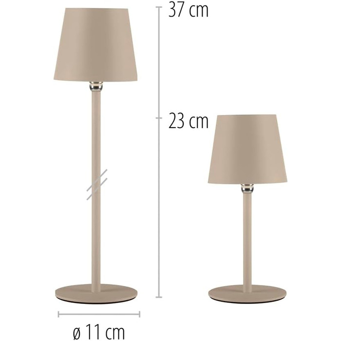 LED настільна лампа SellTec на акумуляторі, USB, біла, диммер, IP54, для саду, кемпінгу, балкону або тераси (пісок)