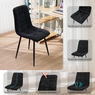 Набір обідніх стільців, 6 шт., з м'яким сидінням, з льонової тканини та чорними металевими ніжками, смугастий дизайн, для вітальні, кухні, спальні, ресепшн