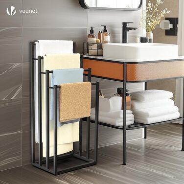 Підставка для рушників Vounot® на підлозі, металева, з 3 стійками, чорна (4 рівні)